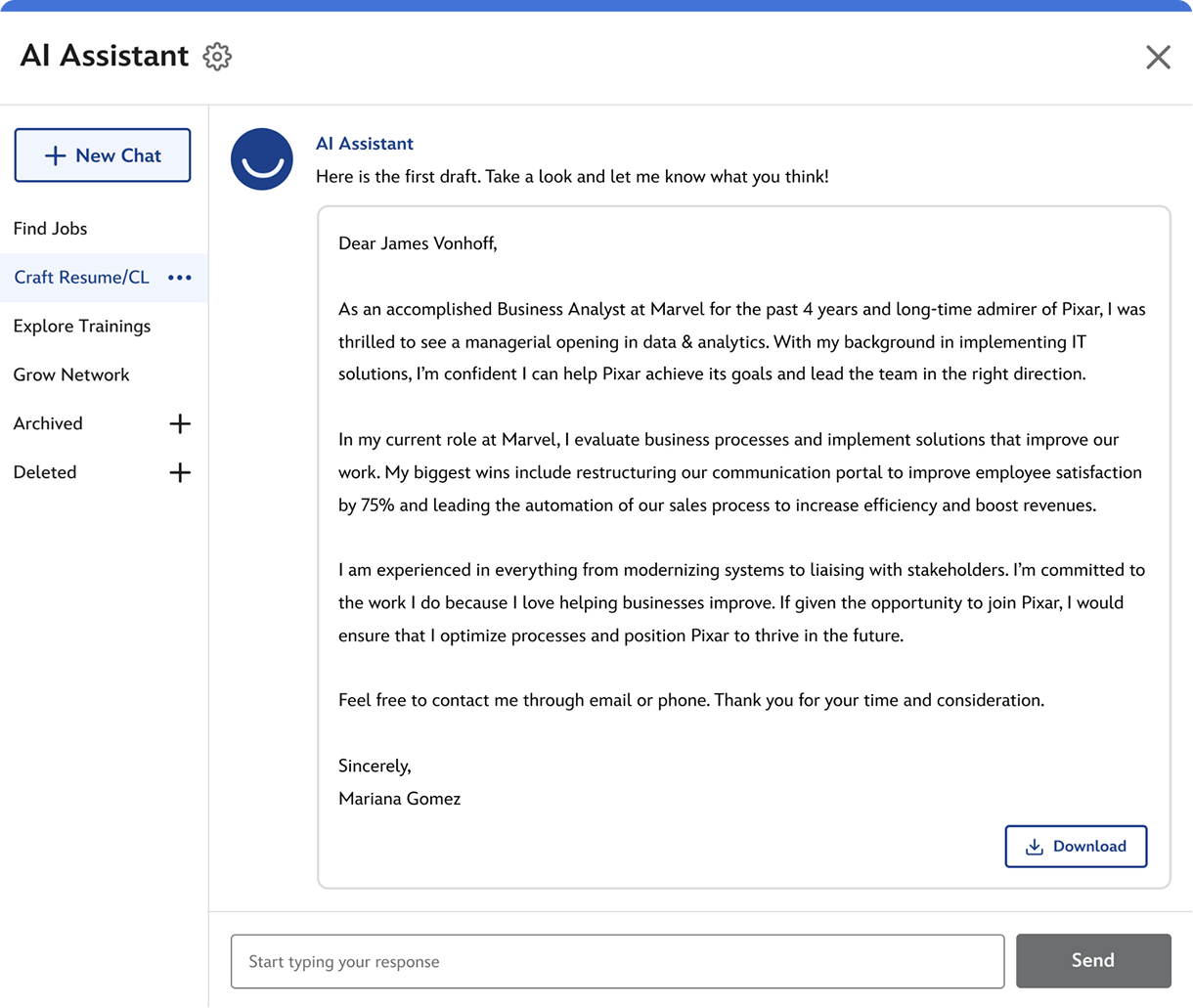 MyDisney AI Cover Letter Support