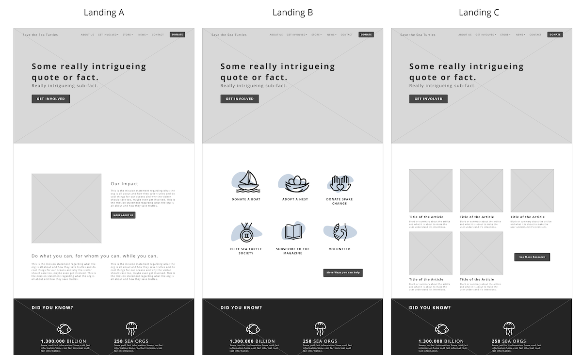Wireeframe landing page test